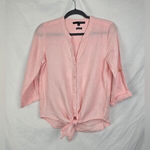Harve Benard Pure Linen Peach Button-Up 3/4 Sleeve Minimalist Beachy Top sz S
